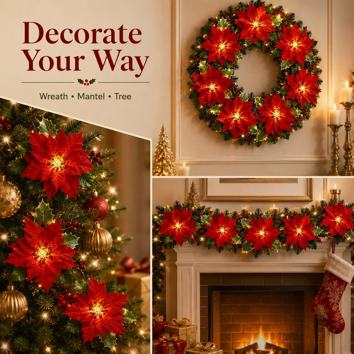 Decorative Gift Decor – Poinsettia LED Garland String