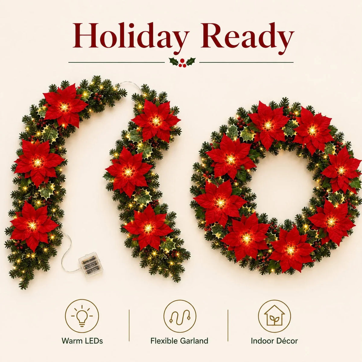 Decorative Gift Decor – Poinsettia LED Garland String