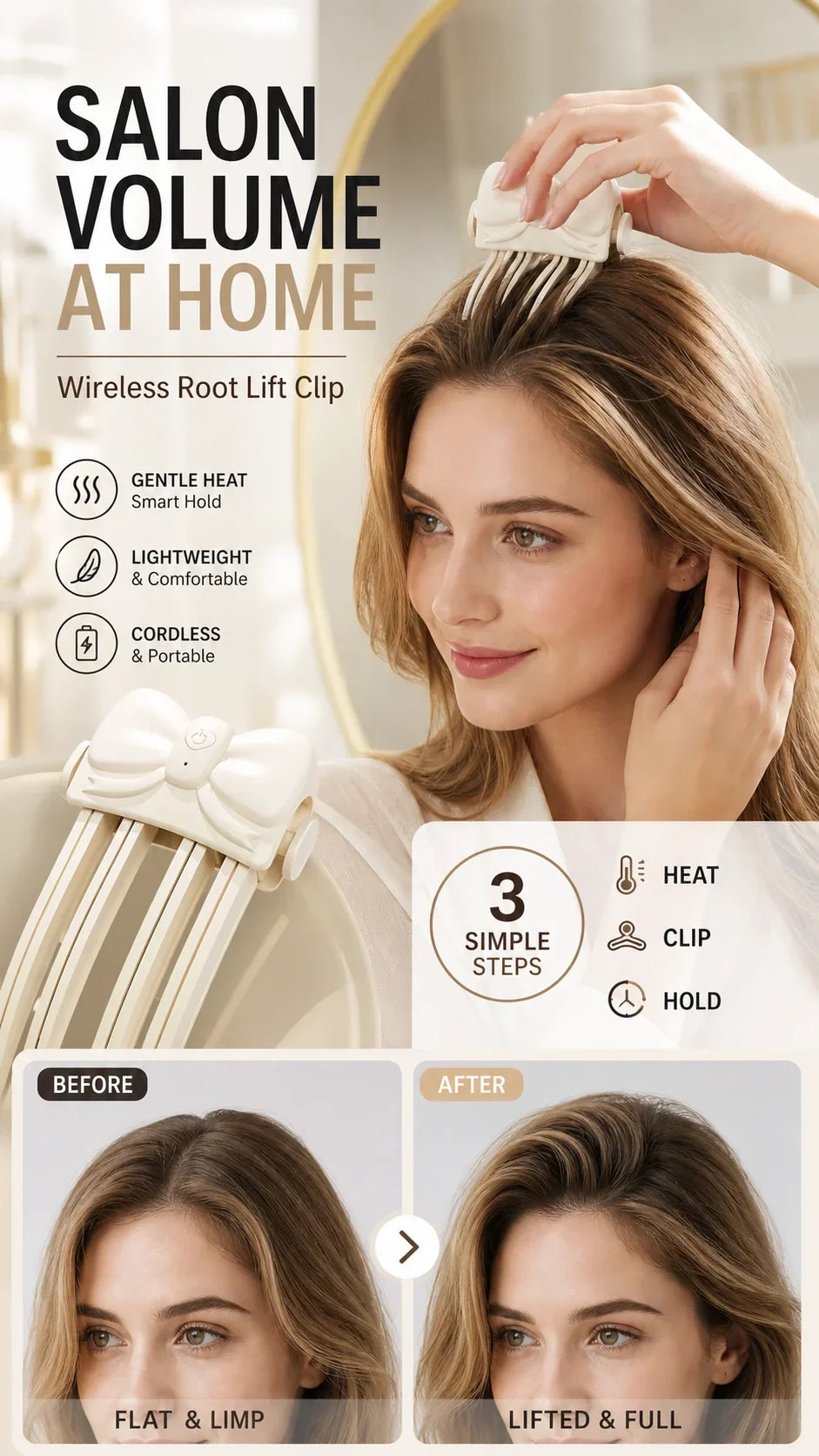 Workshop-Ready Wireless Heated Volumizing Root Lift Clip - Salon