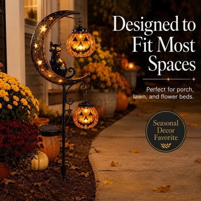 Black Cat and Pumpkin Solar Accent for a Spooky Garden Path