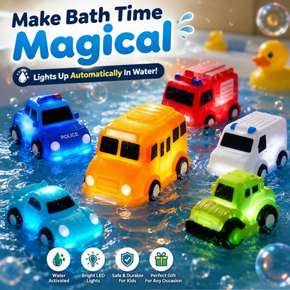 Vehicle-Ready 6PCS Water-Activated Light-Up Bath Toy Cars – Traffic &