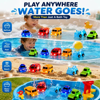 Vehicle-Ready 6PCS Water-Activated Light-Up Bath Toy Cars – Traffic &