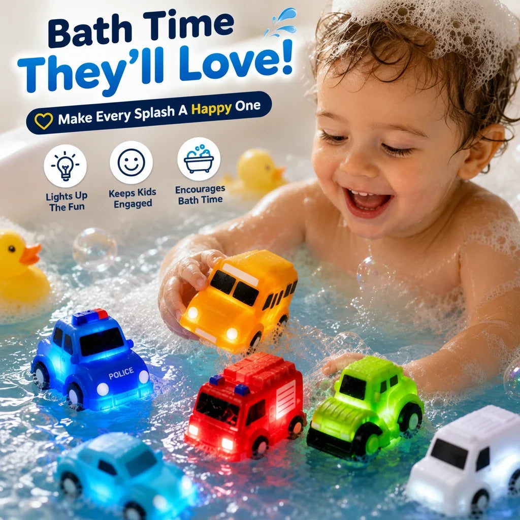 Vehicle-Ready 6PCS Water-Activated Light-Up Bath Toy Cars – Traffic &
