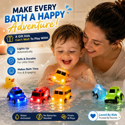 Vehicle-Ready 6PCS Water-Activated Light-Up Bath Toy Cars – Traffic &