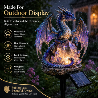 Purple Crystal Dragon Figurine with a Solar-Lit Garden Accent
