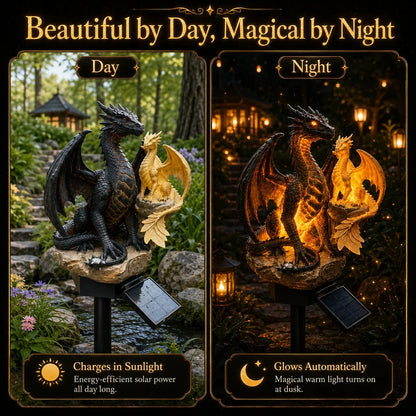 Purple Crystal Dragon Figurine with a Solar-Lit Garden Accent