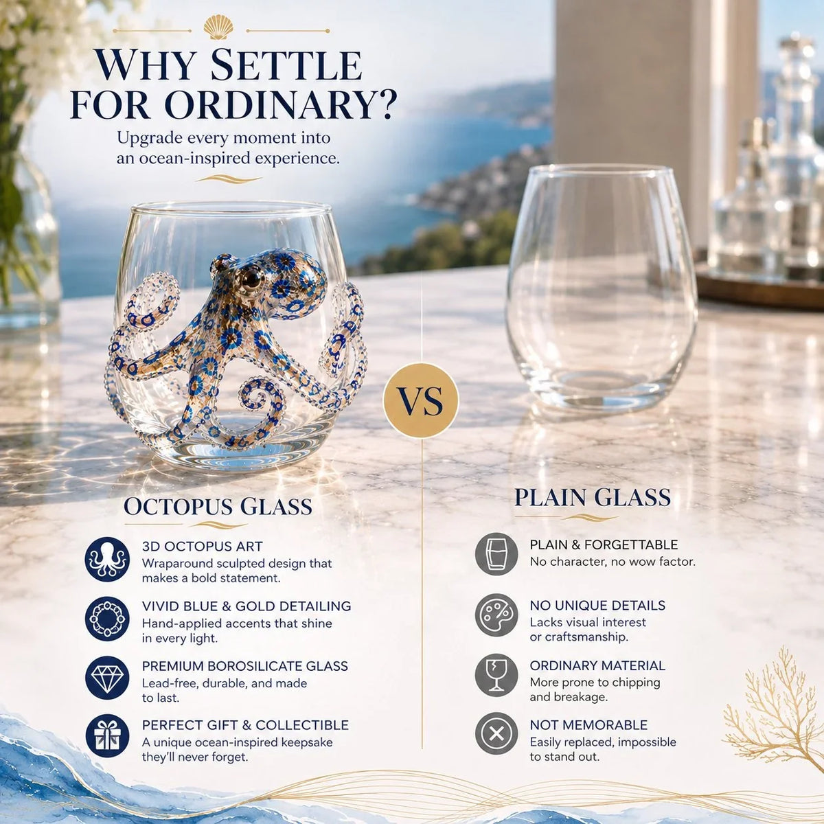 Distinctive Artisanal Blue Ringed Octopus Glassware for Everyday Wear