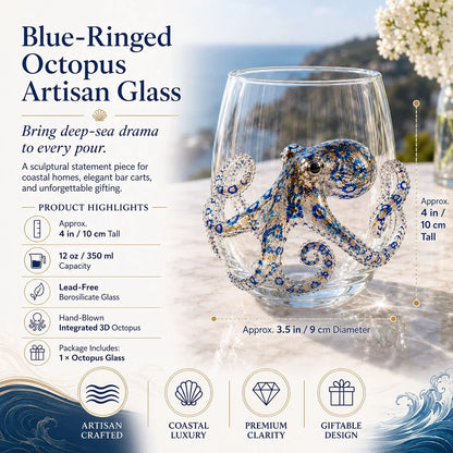 Distinctive Artisanal Blue Ringed Octopus Glassware for Everyday Wear