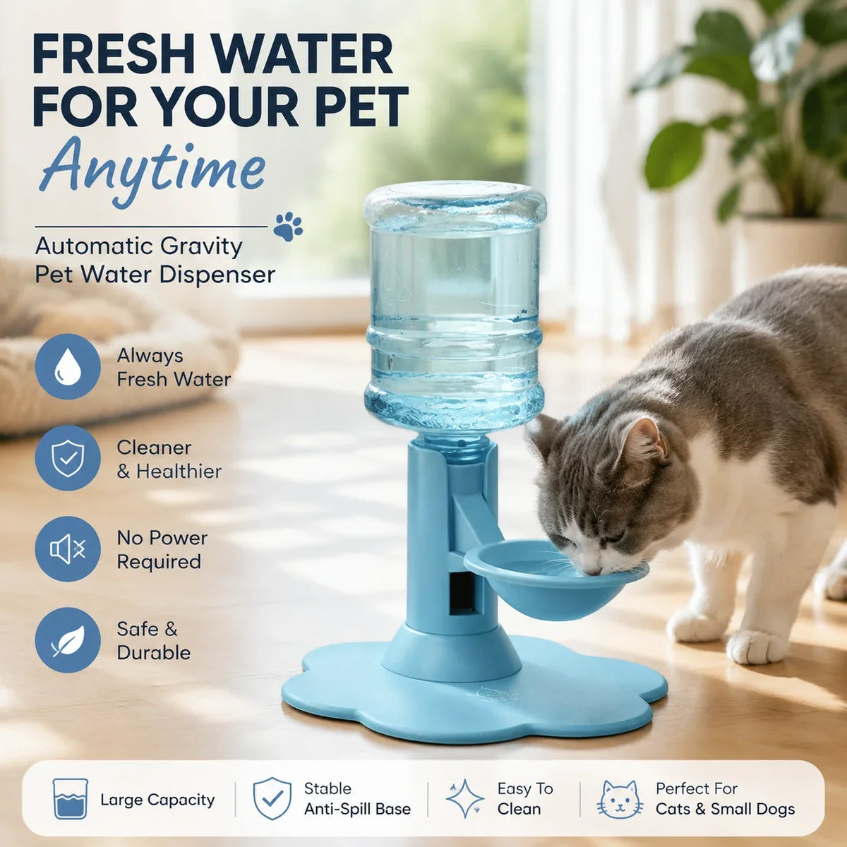 Pet-Friendly Automatic Pet Water Dispenser – Gravity Self Refilling