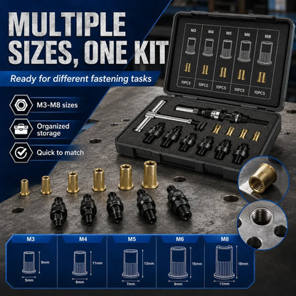 Carbon Steel Rivet Nut Assortment with M3-M8 Threaded Insert Sizes