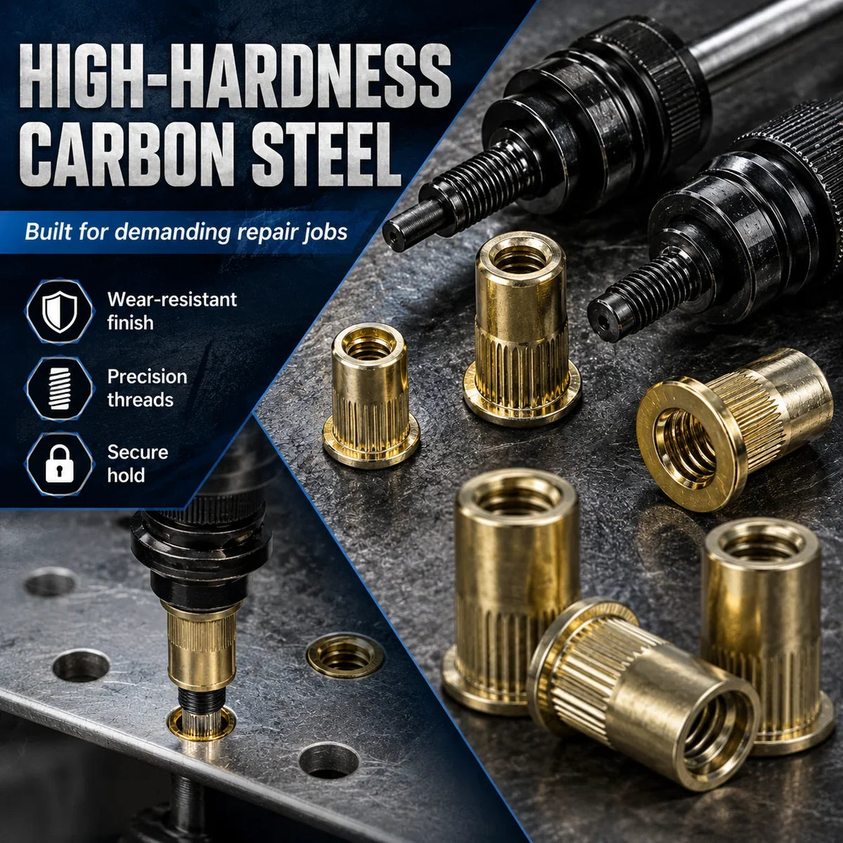 Carbon Steel Rivet Nut Assortment with M3-M8 Threaded Insert Sizes