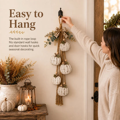 Five-Pumpkin Rustic White Hanging Swag for Fall Decor