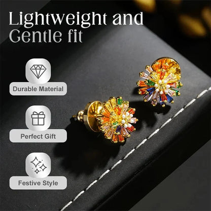 Distinctive Colorful Firework Stud Earrings – Cubic Zirconia, 18K