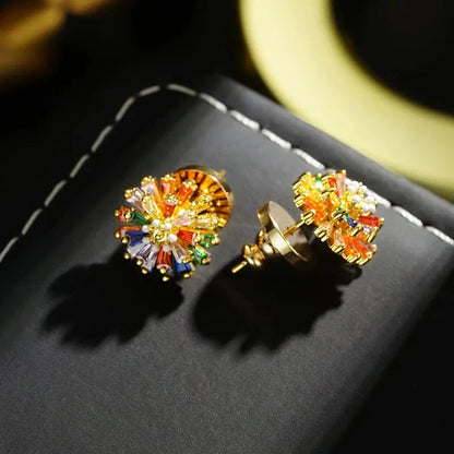 Distinctive Colorful Firework Stud Earrings – Cubic Zirconia, 18K