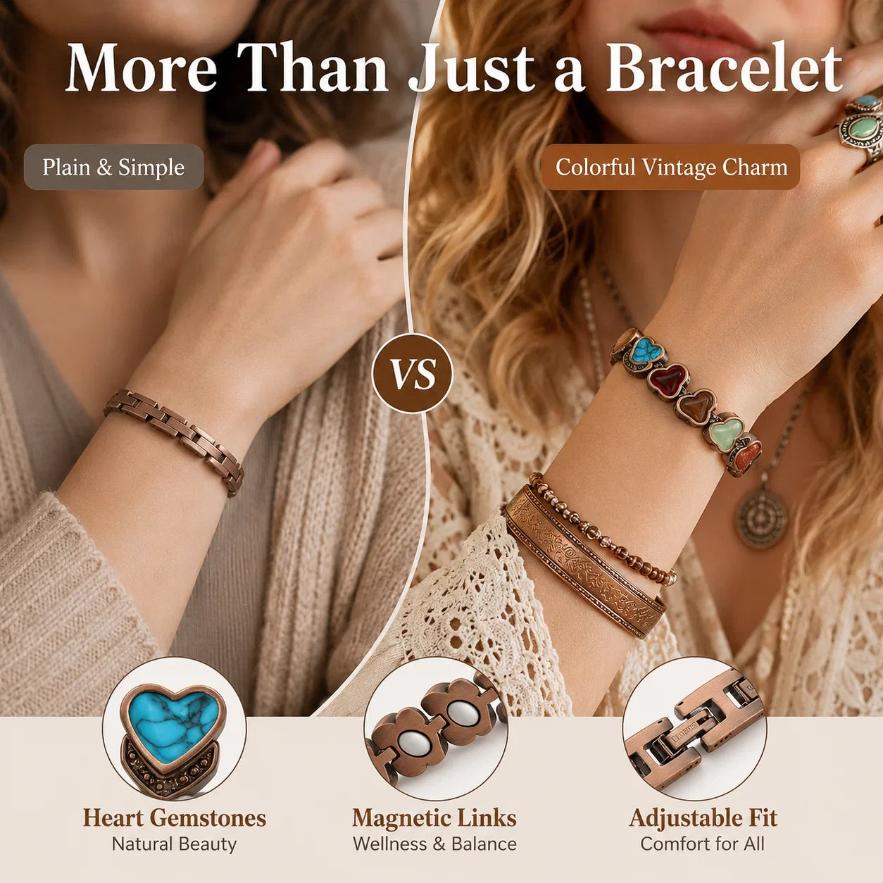 Distinctive Copper Bracelet for Women, Pure Copper Magnetic
