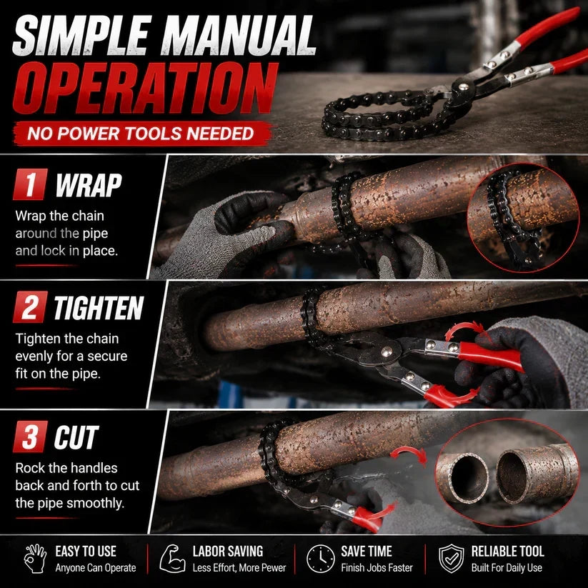 Workshop-Ready Chain Exhaust Pipe Cutter – Spark- 360° Manual Tube