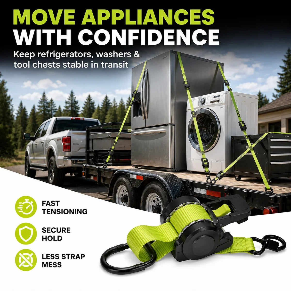 Purpose-Built Green Ratchet Straps 11.5ft – 1500LB Hold for Moves &