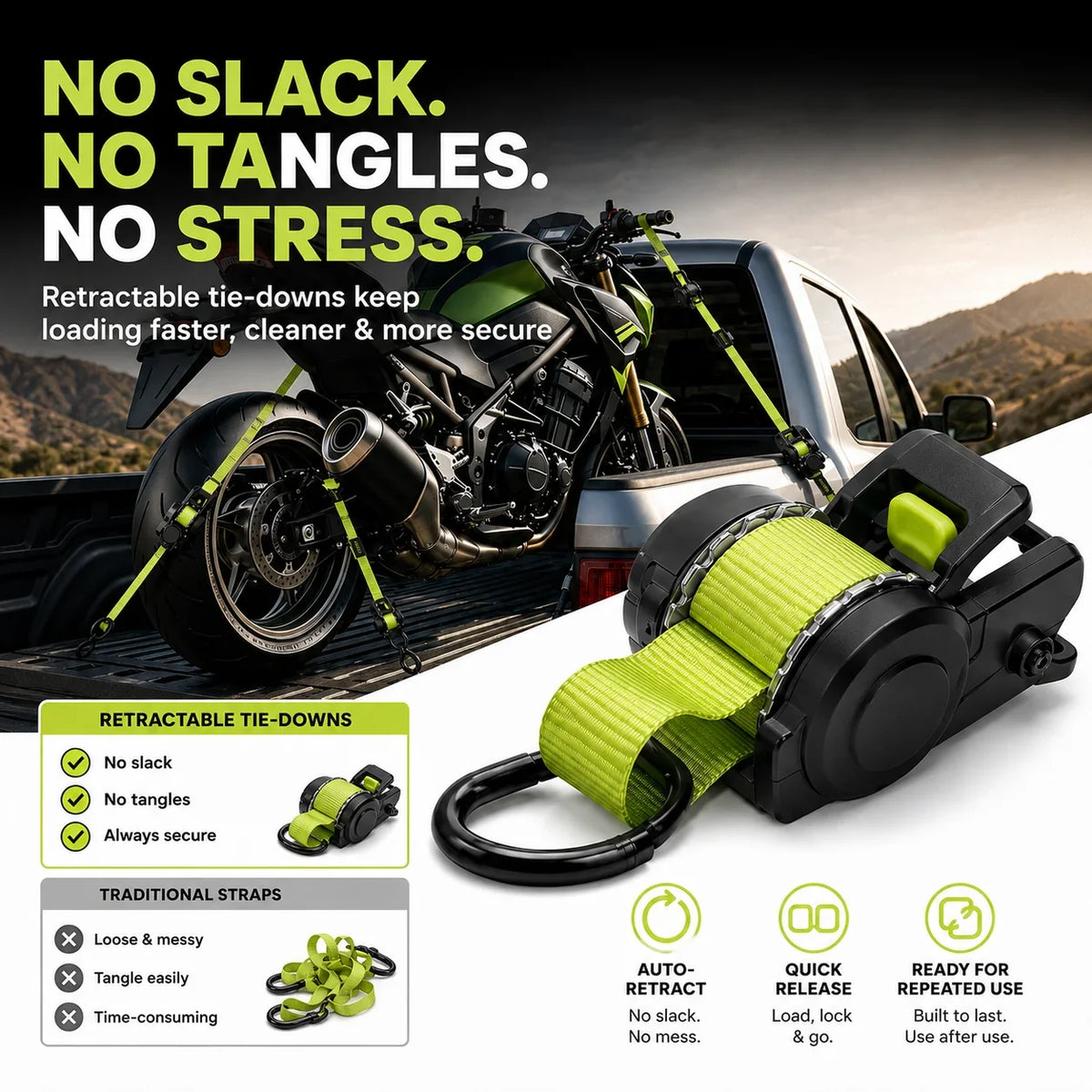 Purpose-Built Green Ratchet Straps 11.5ft – 1500LB Hold for Moves &