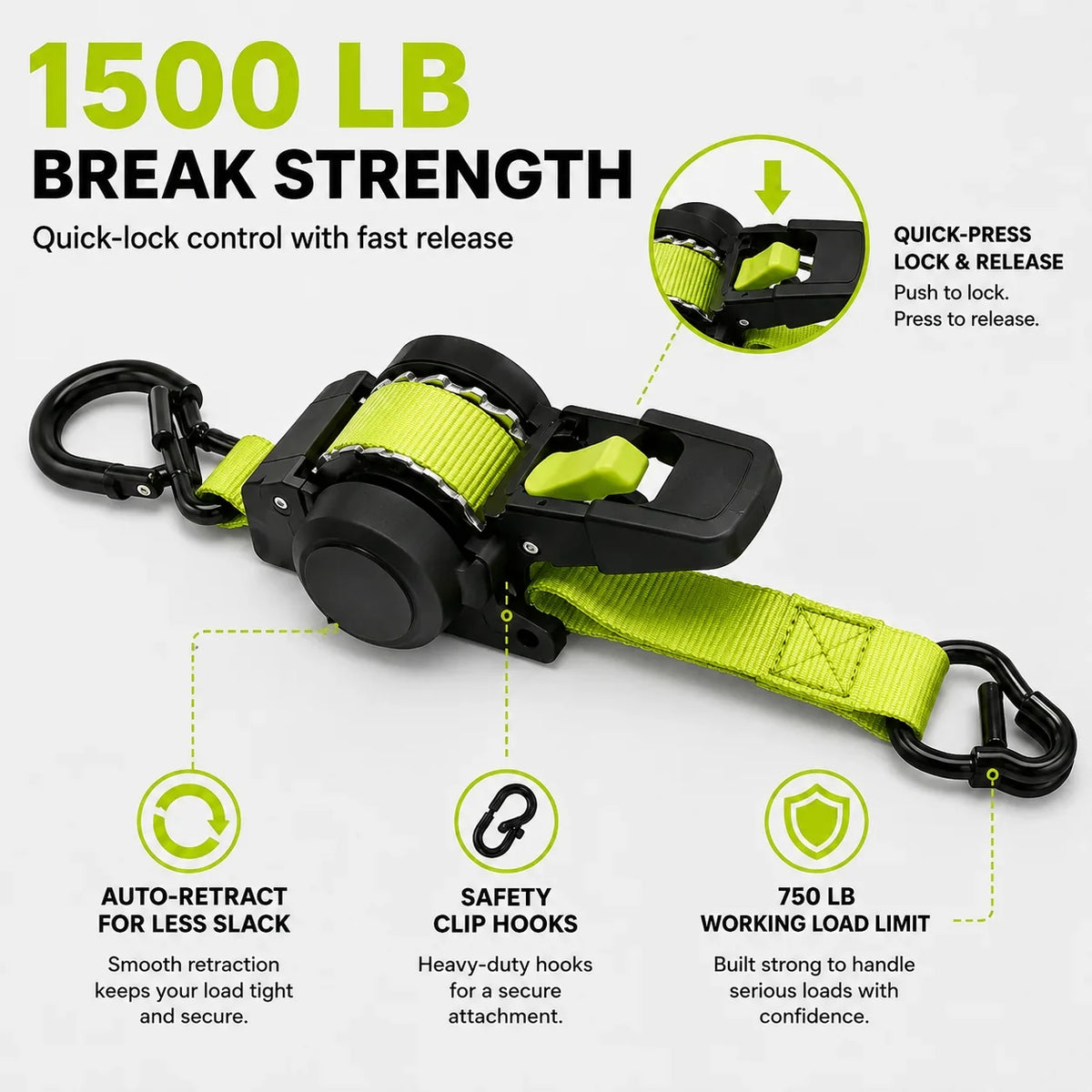 Purpose-Built Green Ratchet Straps 11.5ft – 1500LB Hold for Moves &