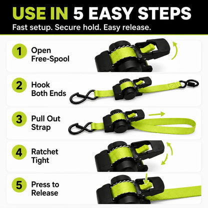 Purpose-Built Green Ratchet Straps 11.5ft – 1500LB Hold for Moves &