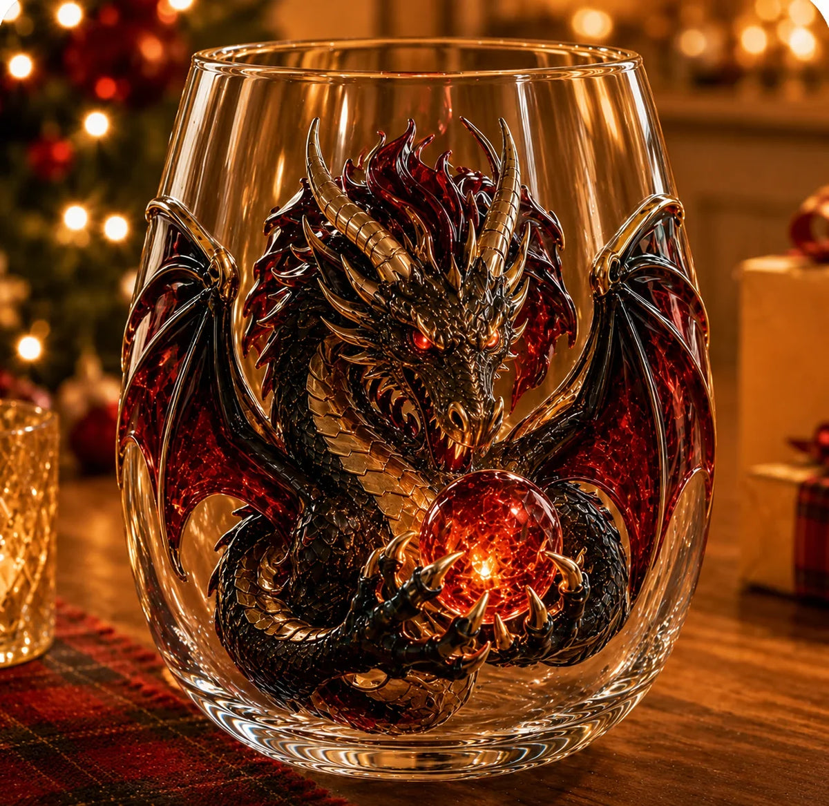 Purpose-Built 3D Mythic Dragon Glass Art Cup – Luxury Raised Fantasy