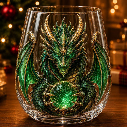 Purpose-Built 3D Mythic Dragon Glass Art Cup – Luxury Raised Fantasy