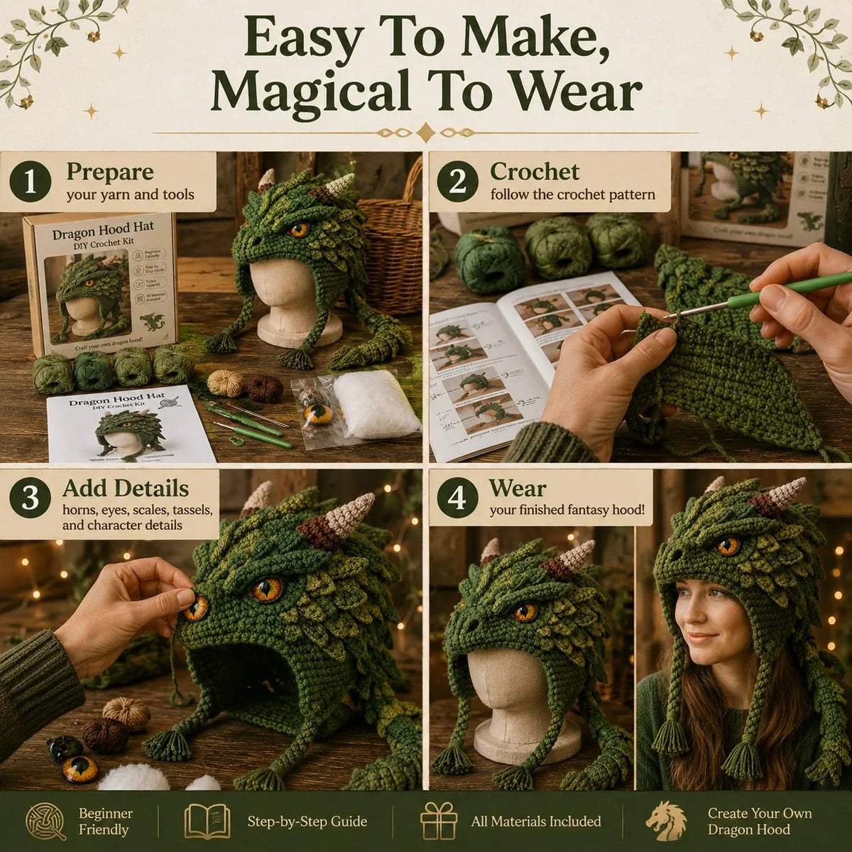 Make-Your-Own Crochet Dragon Hood for Fantasy Costumes