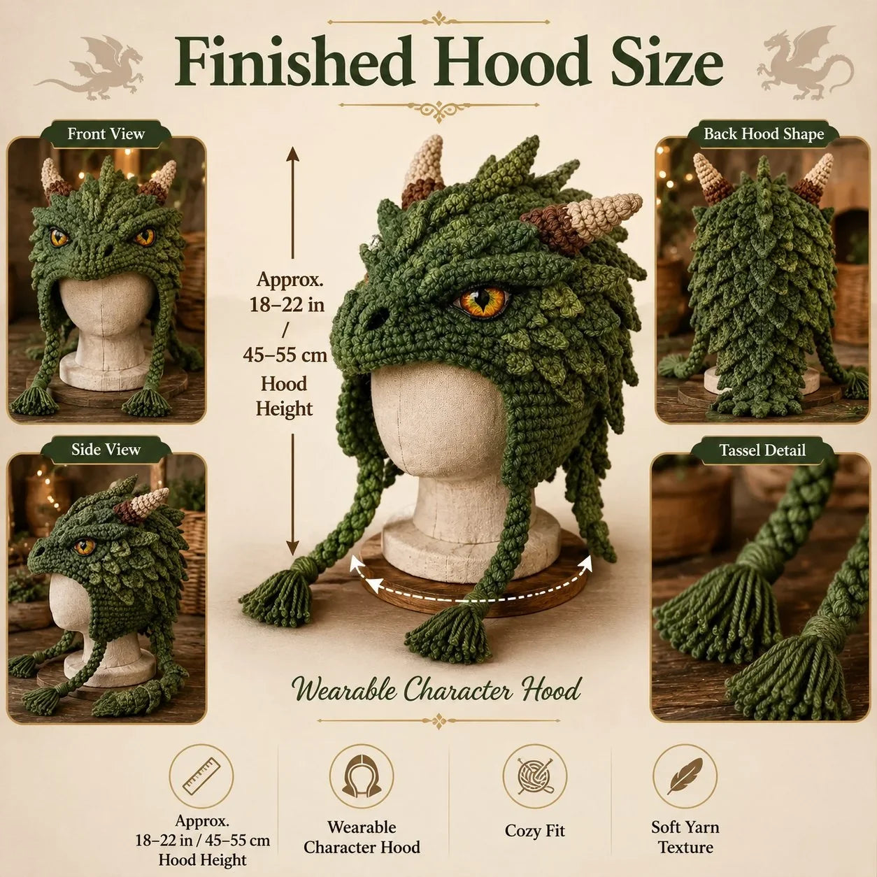 Make-Your-Own Crochet Dragon Hood for Fantasy Costumes
