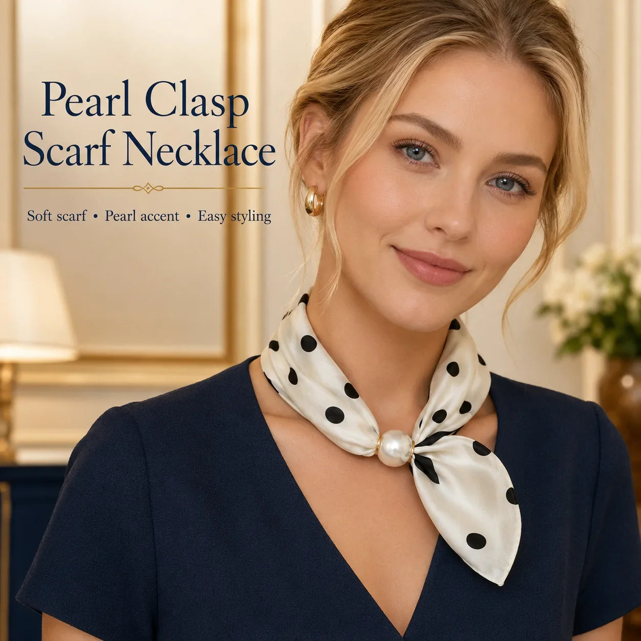 Printed Scarf with an Elegant Pearl Buckle Closure