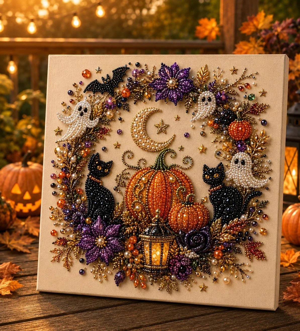 Spooky-Cute Halloween Mosaic Kit with Tiny Pearl Accents