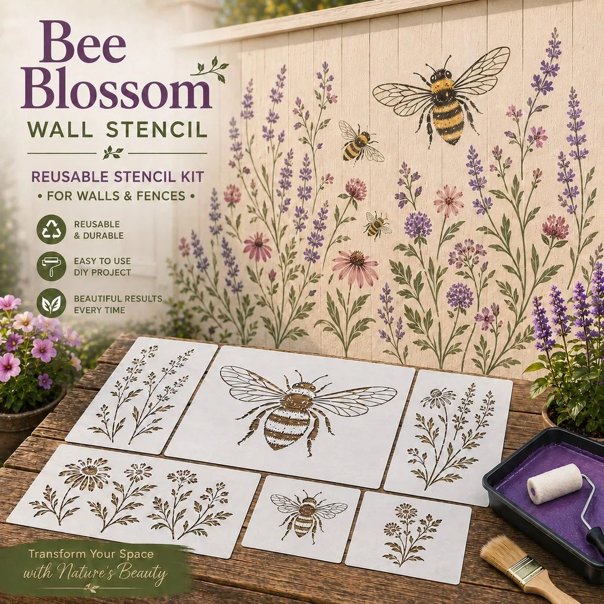 Outdoor Garden Bloom Wall Stencil Kit – DIY Garden Painting Templates