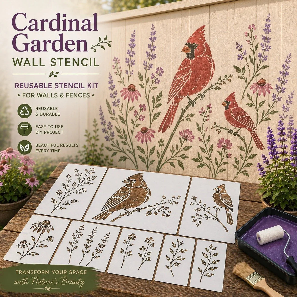 Outdoor Garden Bloom Wall Stencil Kit – DIY Garden Painting Templates