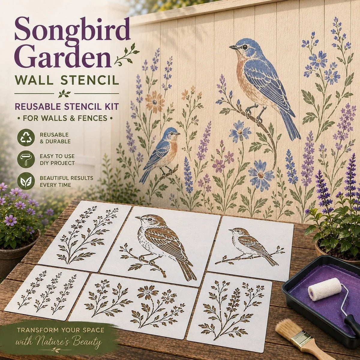 Outdoor Garden Bloom Wall Stencil Kit – DIY Garden Painting Templates