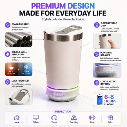 Music Tumbler with Bluetooth Audio and Color-Changing LEDs