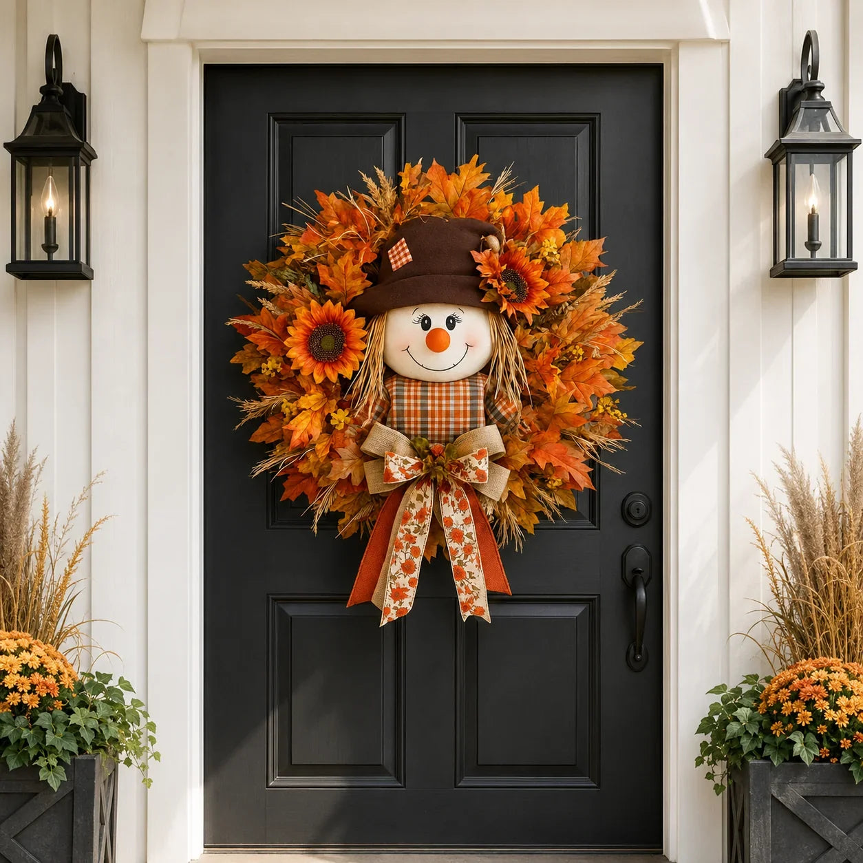 Vehicle-Ready Lighted Scarecrow Fall Wreath for Fr – Lighted Scarecrow