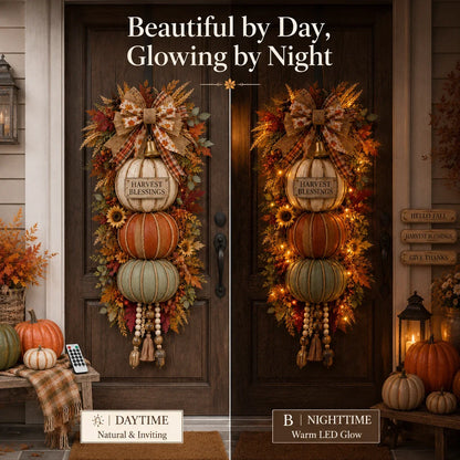 Three-Plaque Lighted Pumpkin Tower for Seasonal Door Displays