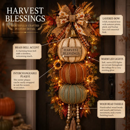 Three-Plaque Lighted Pumpkin Tower for Seasonal Door Displays