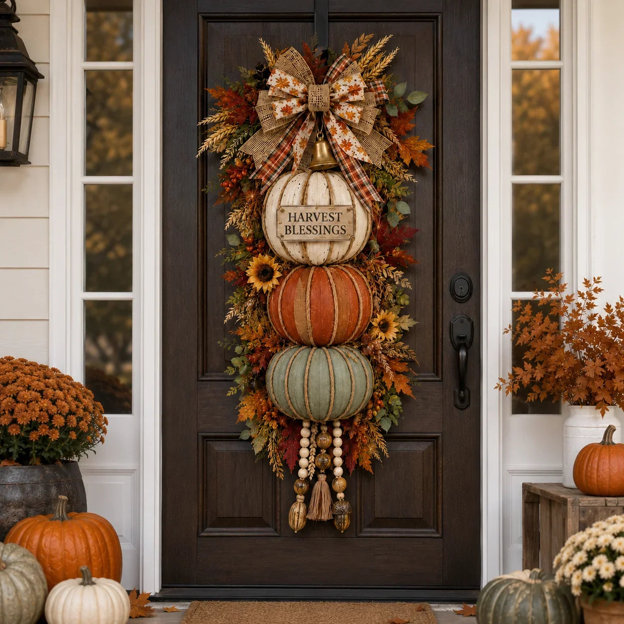Three-Plaque Lighted Pumpkin Tower for Seasonal Door Displays