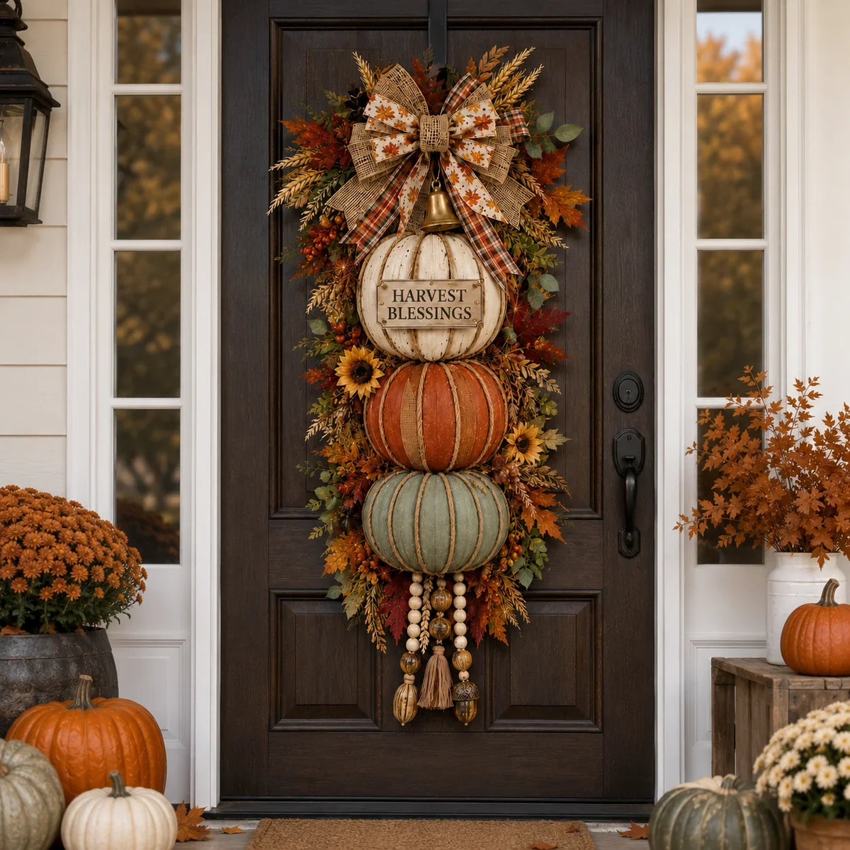 Three-Plaque Lighted Pumpkin Tower for Seasonal Door Displays