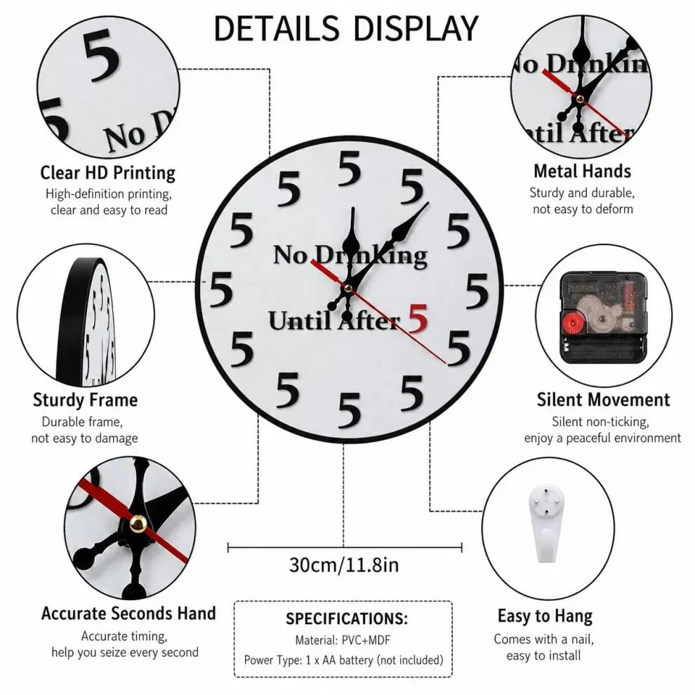 Purpose-Built Funny "No Drinking Until After 5" Round Wall – 49 Off