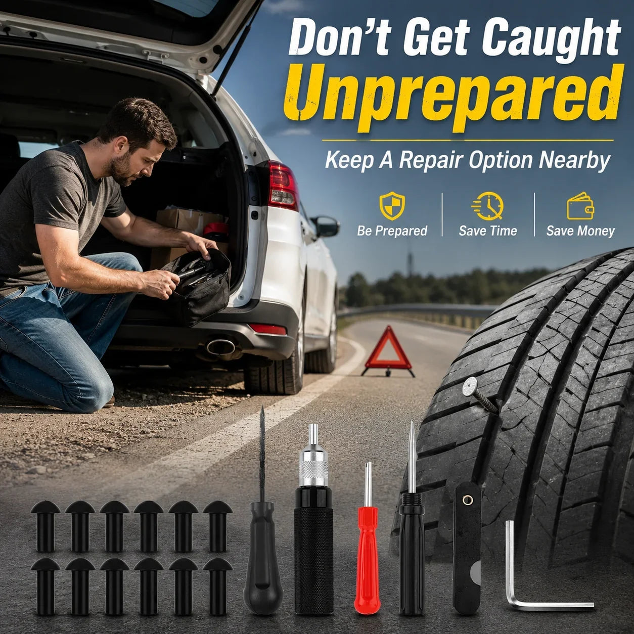 Vehicle-Ready Mushroom Tire Repair Kit – Compact Roadside Puncture