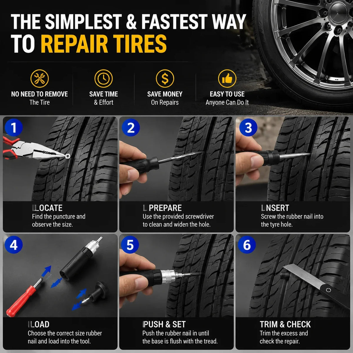 Vehicle-Ready Mushroom Tire Repair Kit – Compact Roadside Puncture