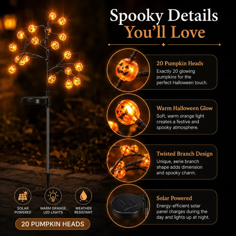 Four Solar Pumpkin Stakes for Lighting an Outdoor Halloween Display