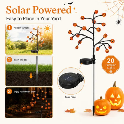 Four Solar Pumpkin Stakes for Lighting an Outdoor Halloween Display