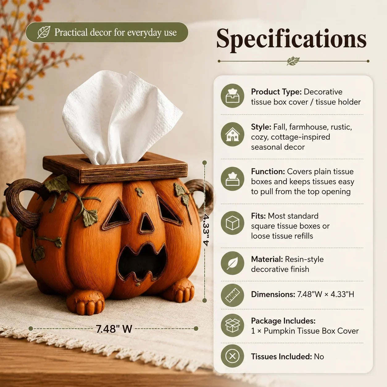 Purpose-Built Pumpkin Tissue Box Cover for Everyday Use