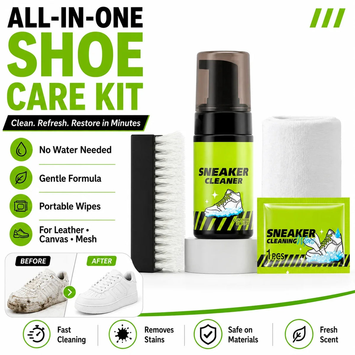 Vehicle-Ready Shoe Care Kit – 4-in-1 Complete Cleaner