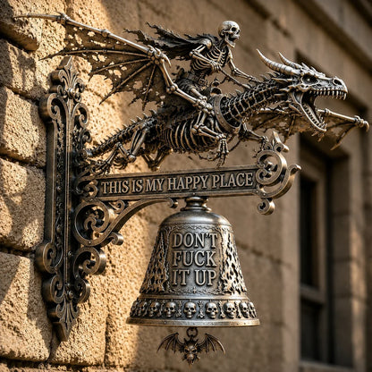 Dragon Rider Skull Wall Bell with Happy Place Message