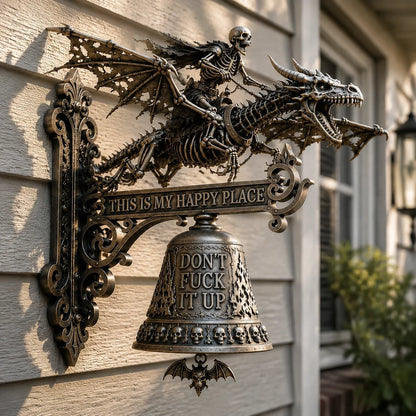 Dragon Rider Skull Wall Bell with Happy Place Message