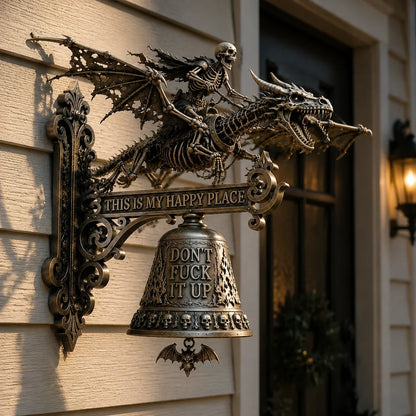 Dragon Rider Skull Wall Bell with Happy Place Message