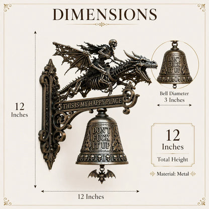 Dragon Rider Skull Wall Bell with Happy Place Message